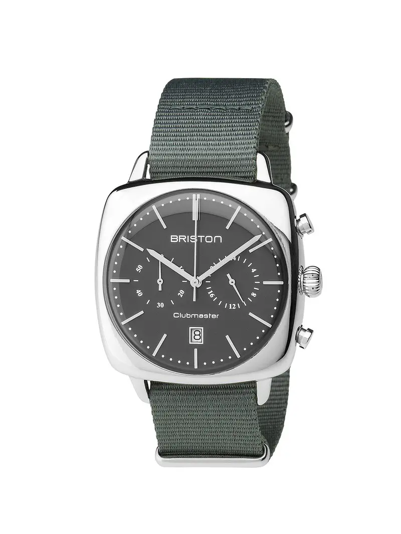 Briston Clubmaster Vintage Steel Chronograph Grey Matt Dial Grey Nato Strap 40Mm 1