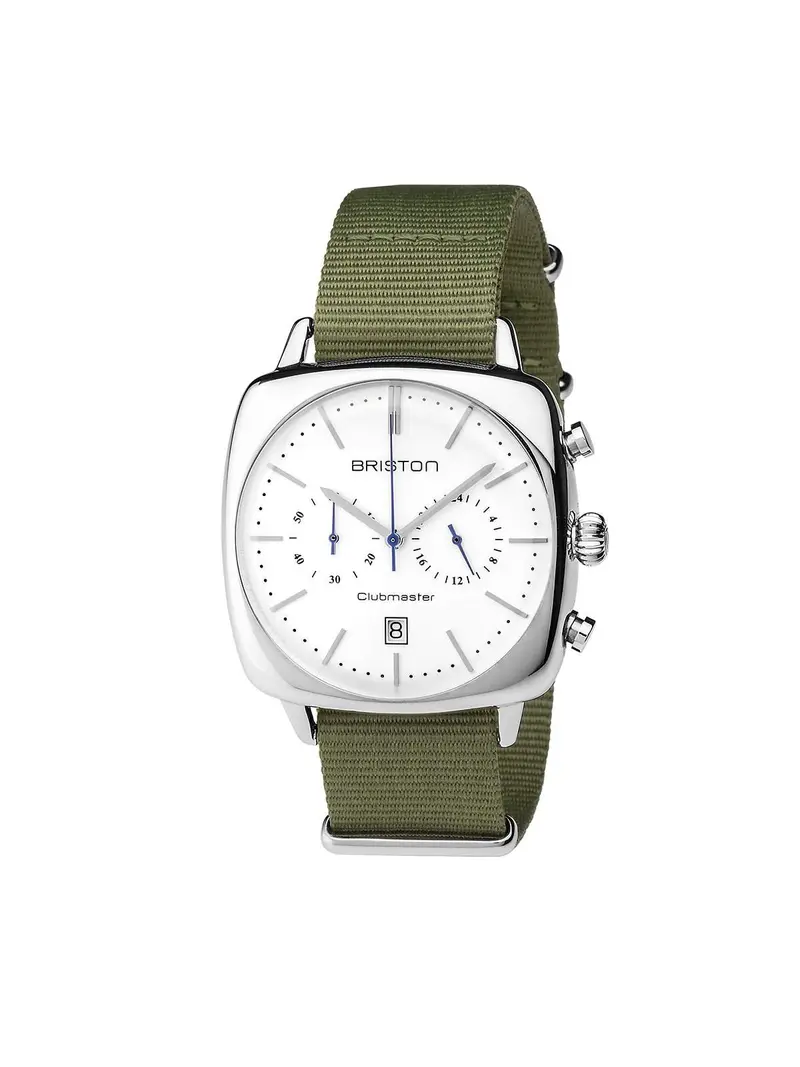Briston Clubmaster Vintage Steel Chronograph White Dial Green Army Nato Strap 40Mm 1