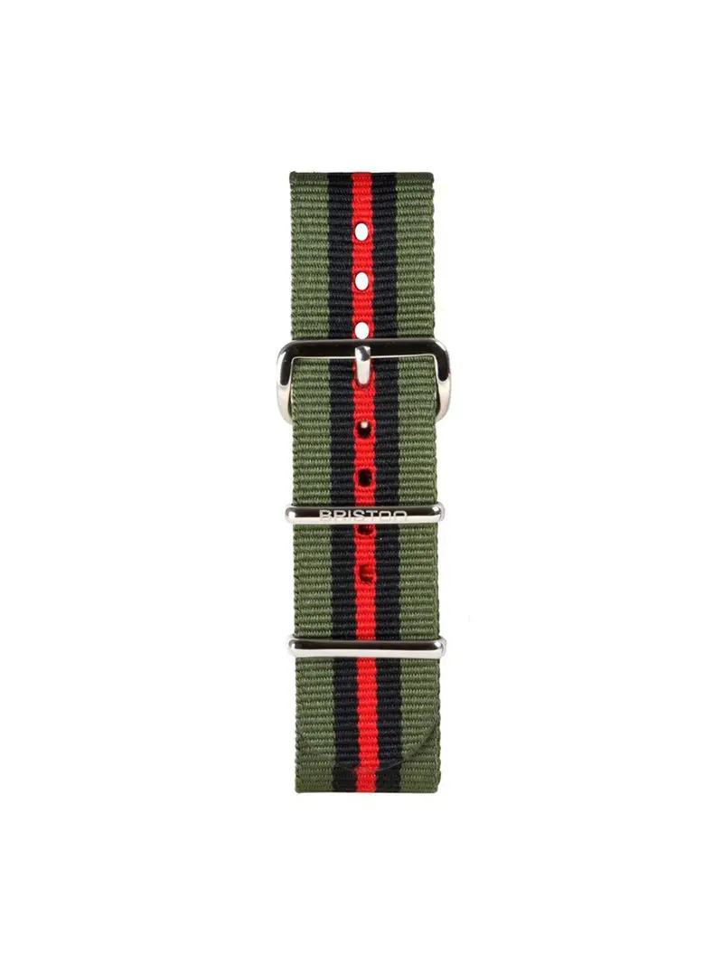 Briston Nato Strap Green Black Red Stripes Polished Steel 20Mm 1