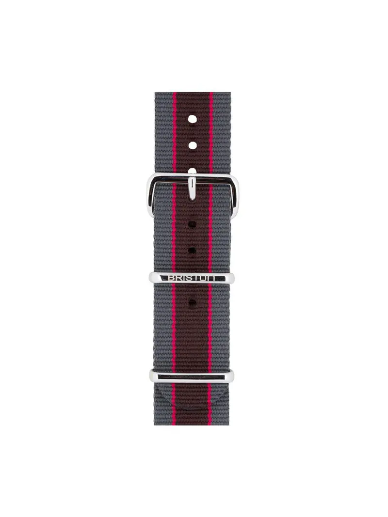 Briston Nato Strap Grey Pink Dark Brown Stripes Polished Steel 20Mm 1