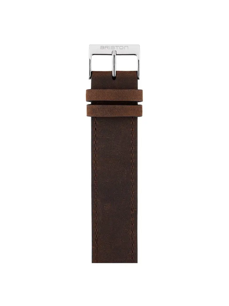 Briston Vintage Leather Strap Chocolate Polished Steel 20Mm 1