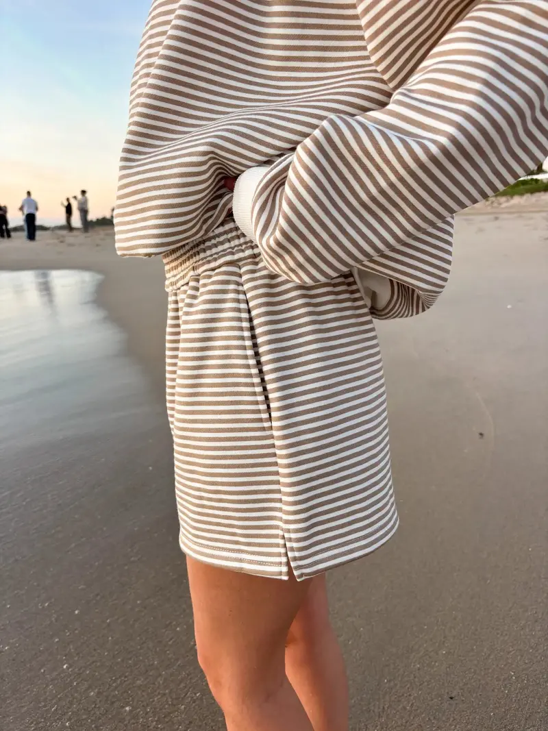 Brown And White Big Striped Shorts 1