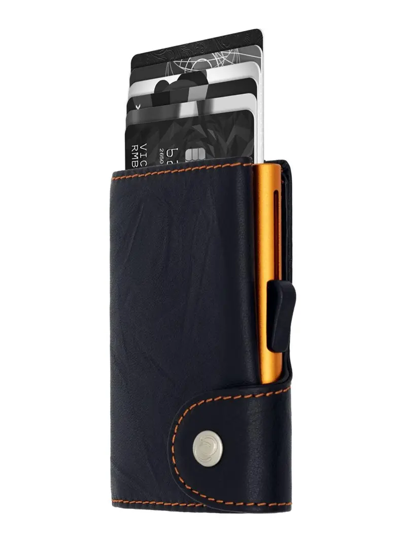 C-Secure Italian Leather Single Wallet Special Edition Rfid Black Orange 1