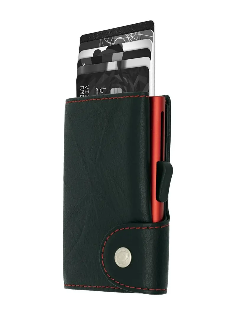 C-Secure Italian Leather Single Wallet Special Edition Rfid Black Red 1