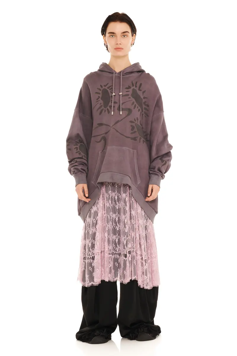 Charcoal Daisies Round Hem Hoodie 1