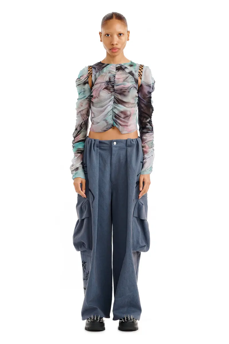 Charcoal Daisy Pleated Cargo Pant 1