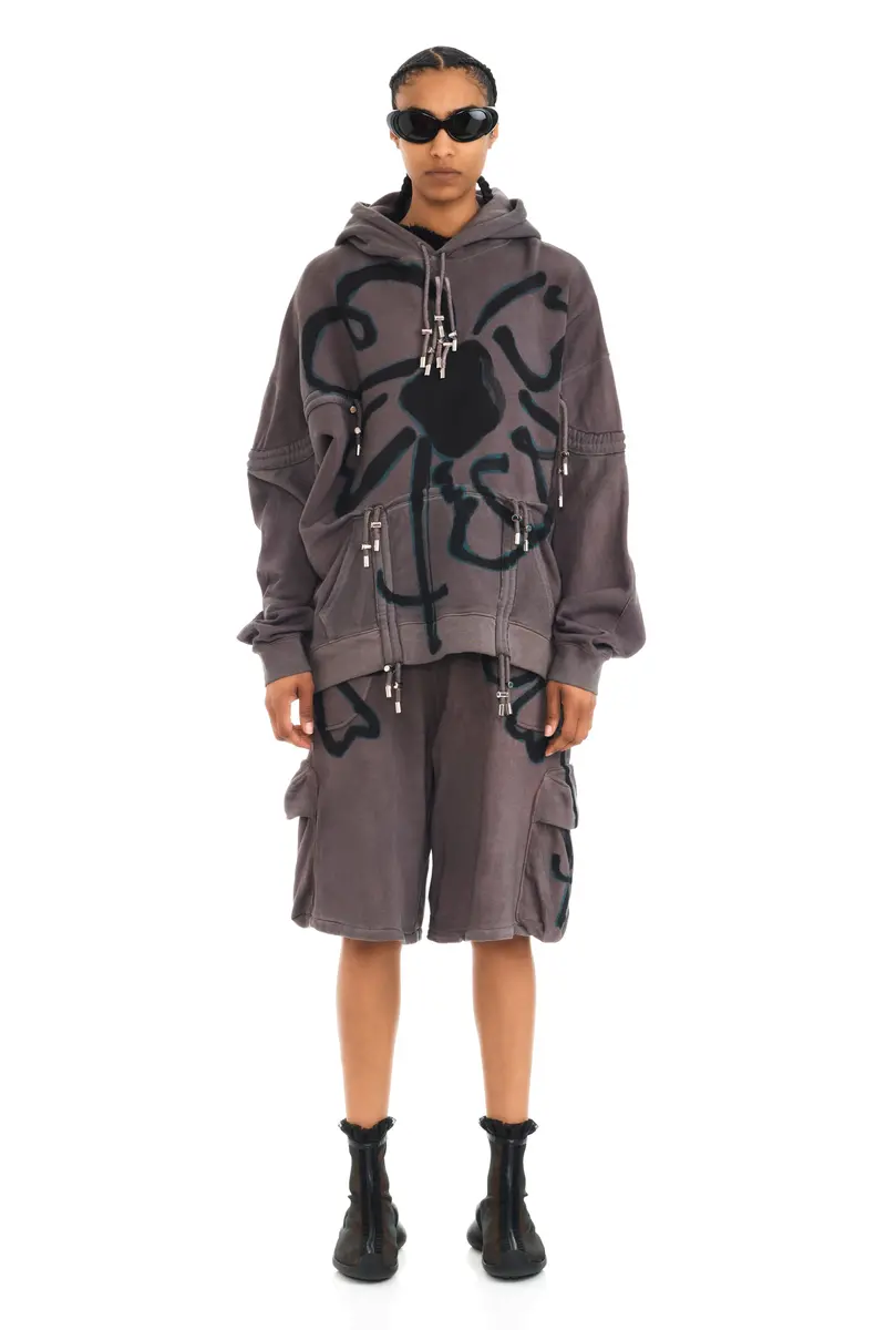 Charcoal Flower  Burst Hoodie 1