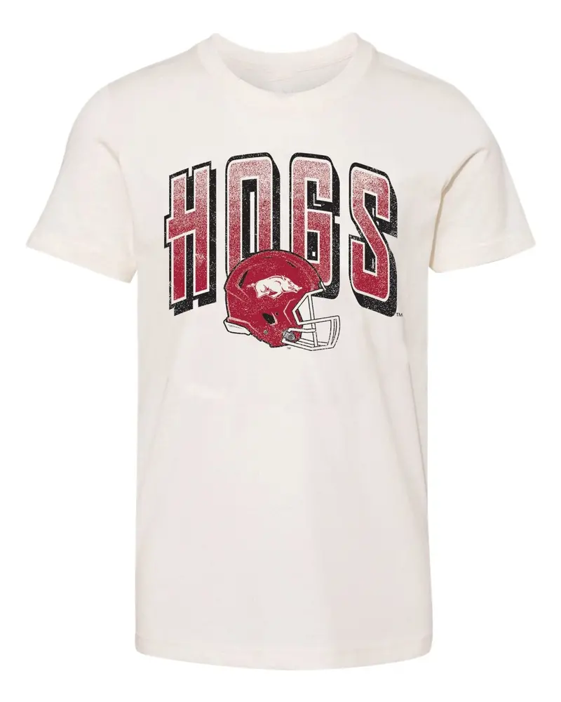 Children's Arkansas Razorbacks Helmet Fade Off White Tee 1