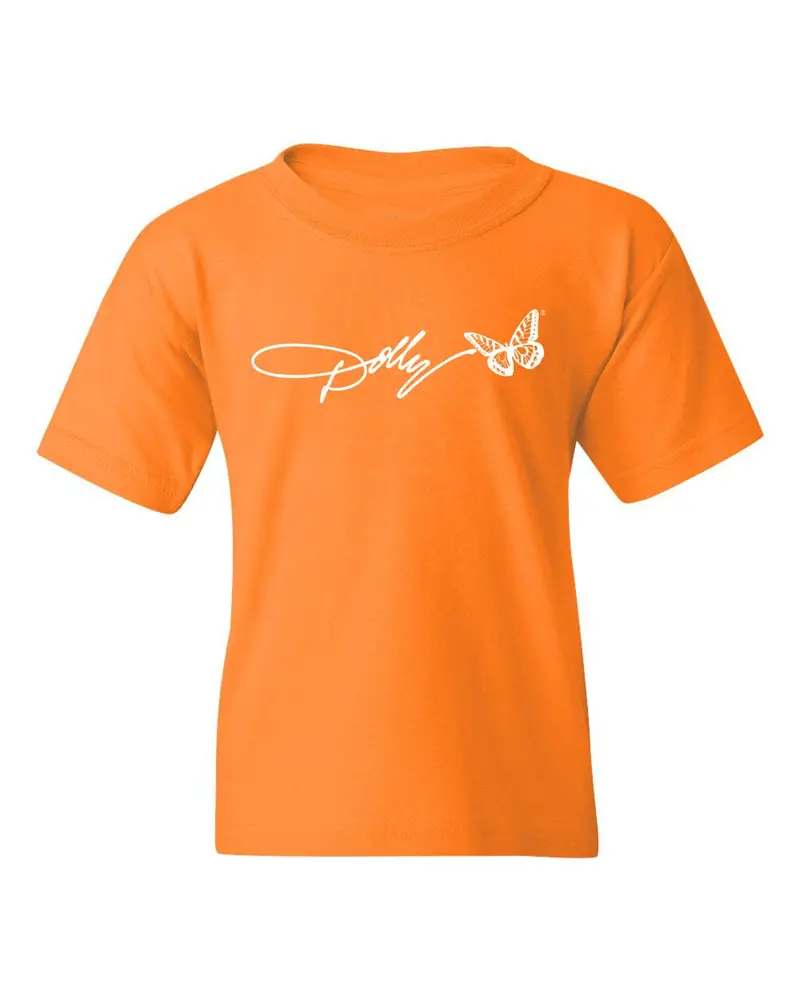 Children's Dolly Parton Script Orange Tee 1