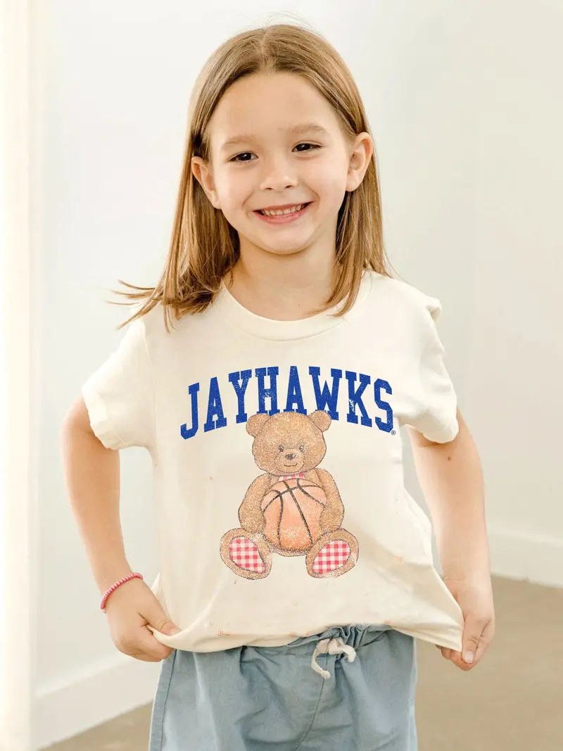 Children's Ku Jayhawks Basketball Bear Cream Tee 1