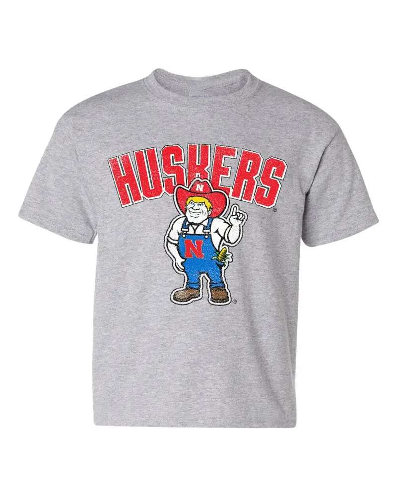 Children's Nebraska Huskers Cartoon Mascot Gray Tee 1