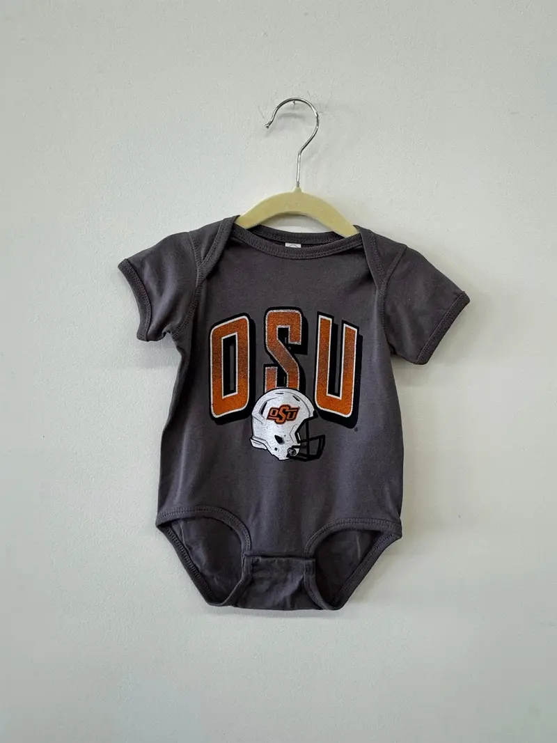 Children's Osu Cowboys Helmet Fade Charcoal Onesie 1