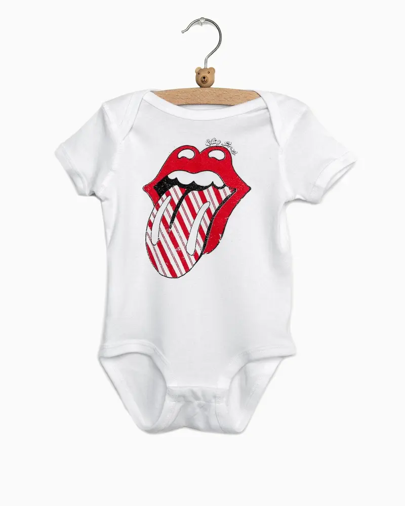 Children's Rolling Stones Candy Cane Lick White Onesie 1