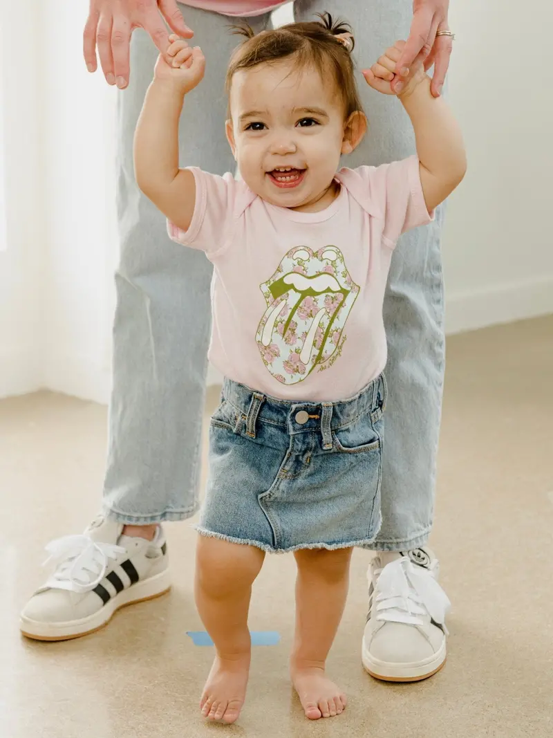 Children's Rolling Stones Floral Lick Pink Onesie 1