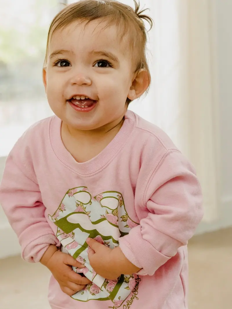 Children's Rolling Stones Floral Lick Pink Sweatshirt 1