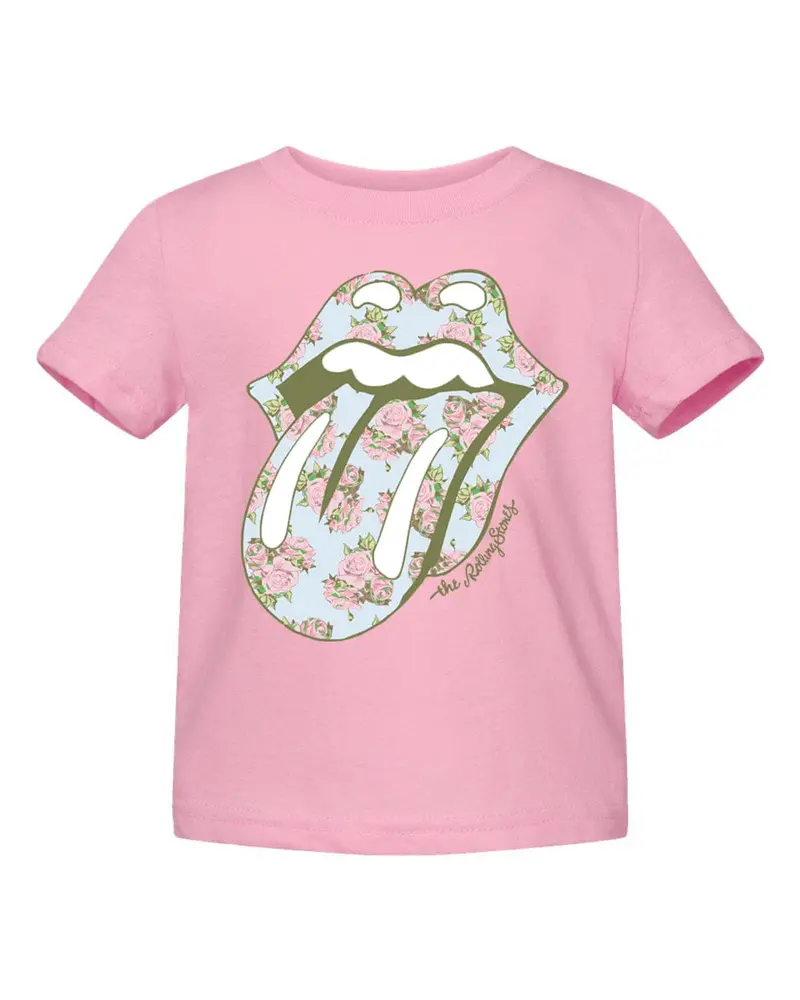 Children's Rolling Stones Floral Lick Pink Tee 1