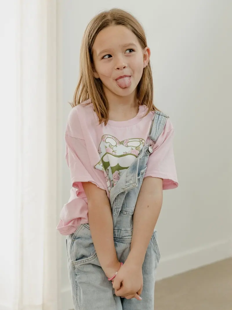 Children's Rolling Stones Floral Lick Pink Thrifted Tee 1