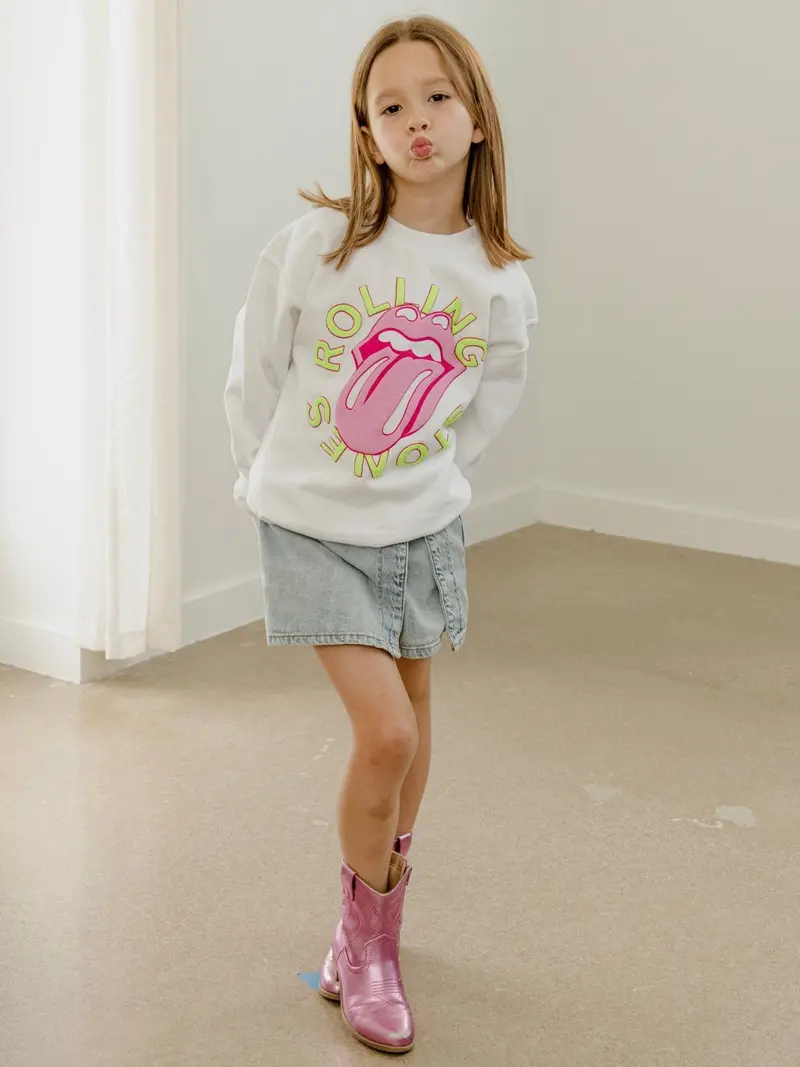 Children's Rolling Stones Neon Puff Classic Lick White Sweatshirt 1