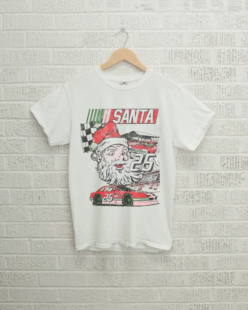 Children's Santa Race Car White Tee 1