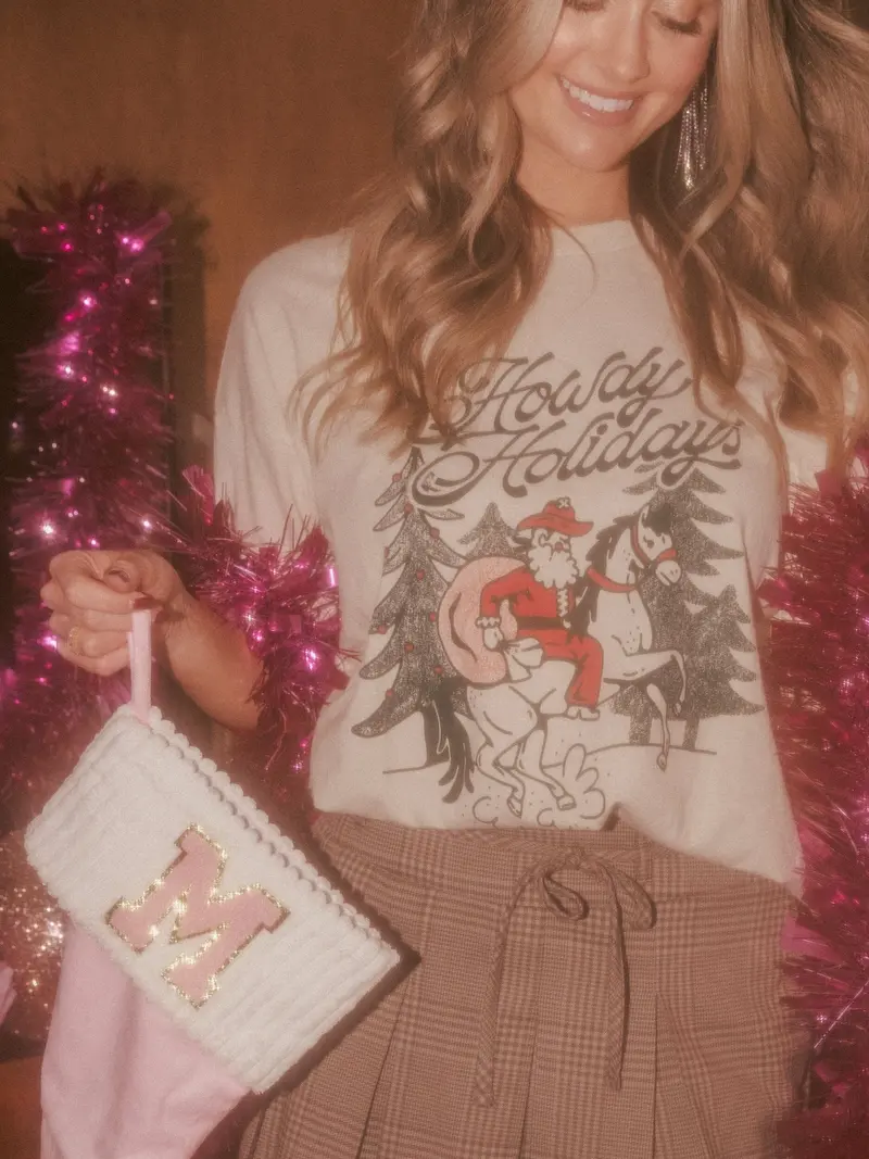 Christmas Howdy Holiday Off White Thrifted Tee 1