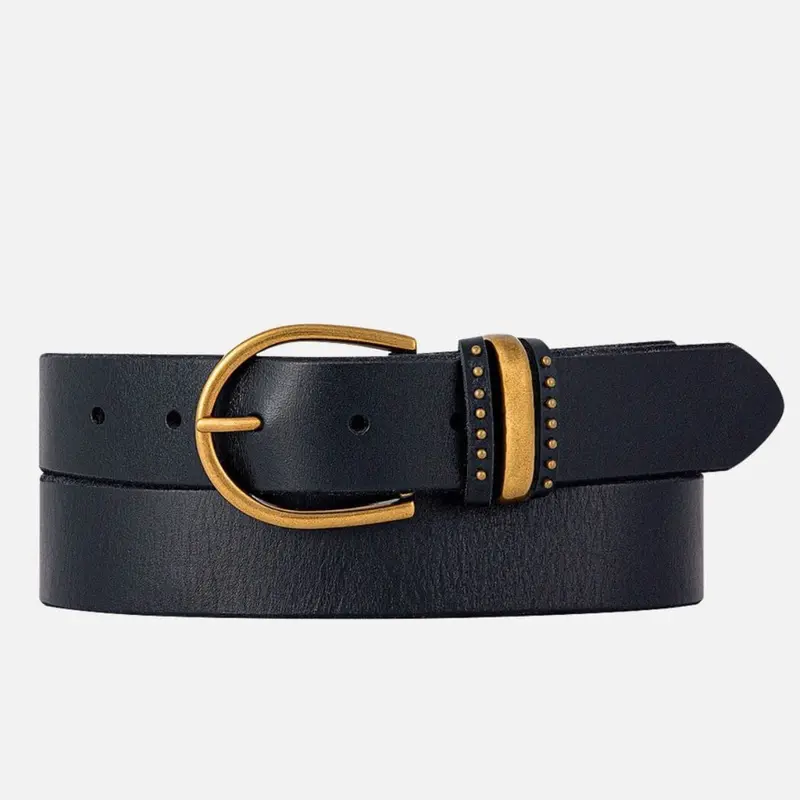 Classic Black Leather Belt With Gold 1