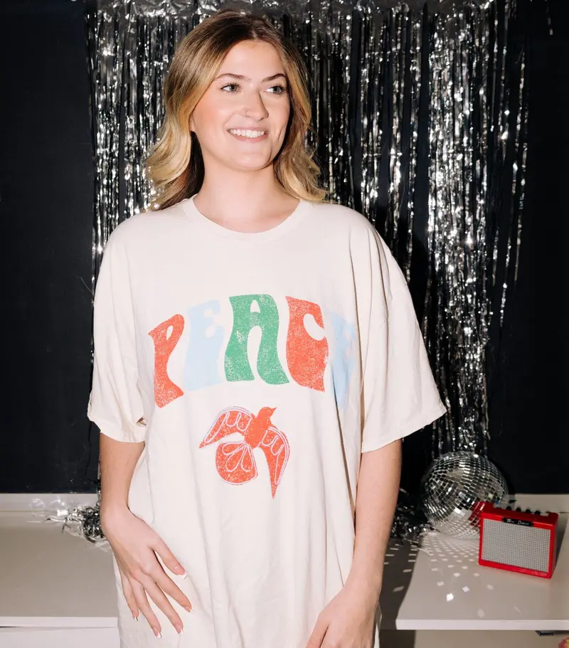 Colorful Peace Dove Off White Thrifted Tee 1