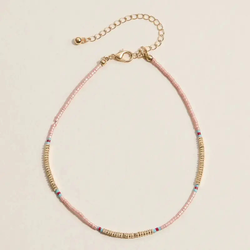 Colorful Seed Bead Anklet With Gold Accents 1