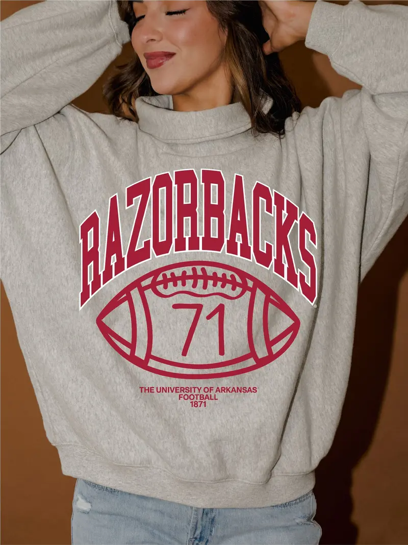 *Coming Soon* Arkansas Razorbacks Campus Classic Gray Roll Neck Sweatshirt 1
