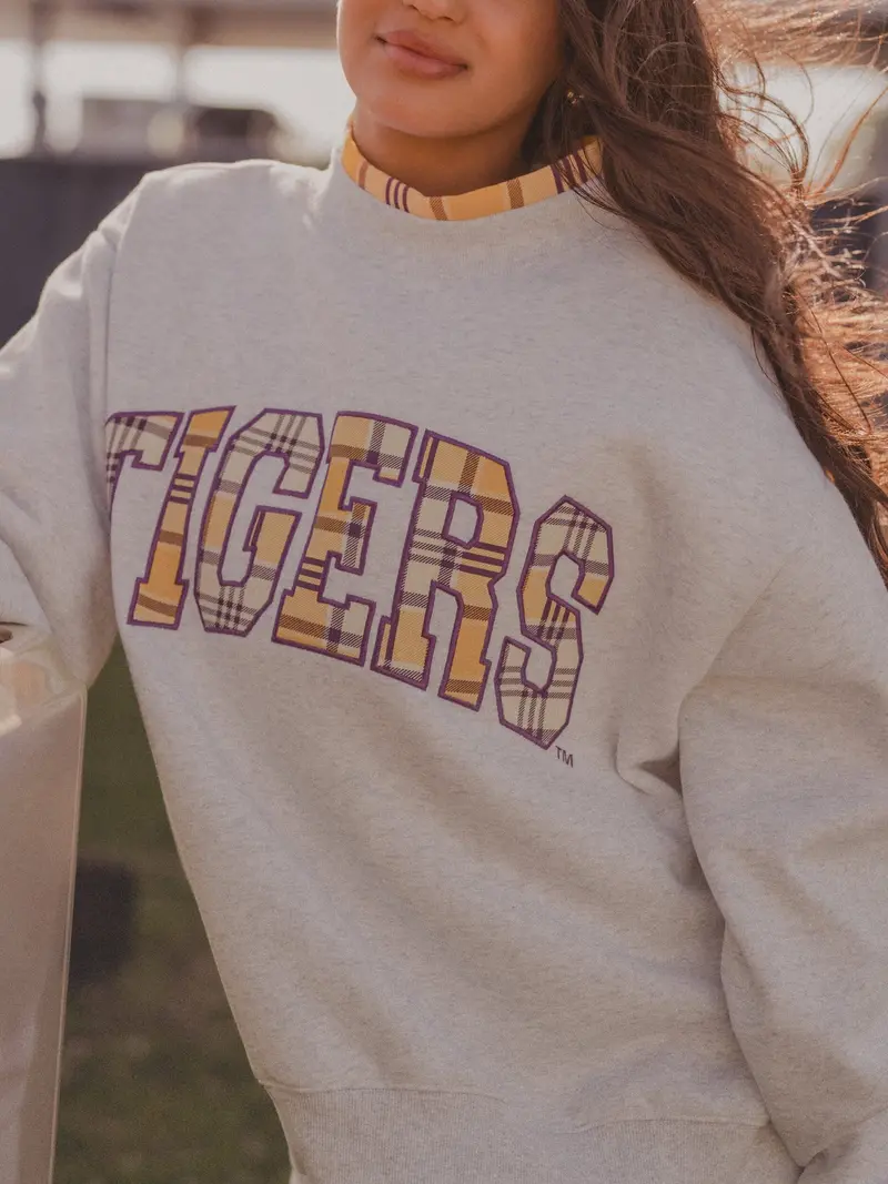 *Coming Soon* Lsu Tigers Varsity Plaid Mock Neck Sweatshirt 1