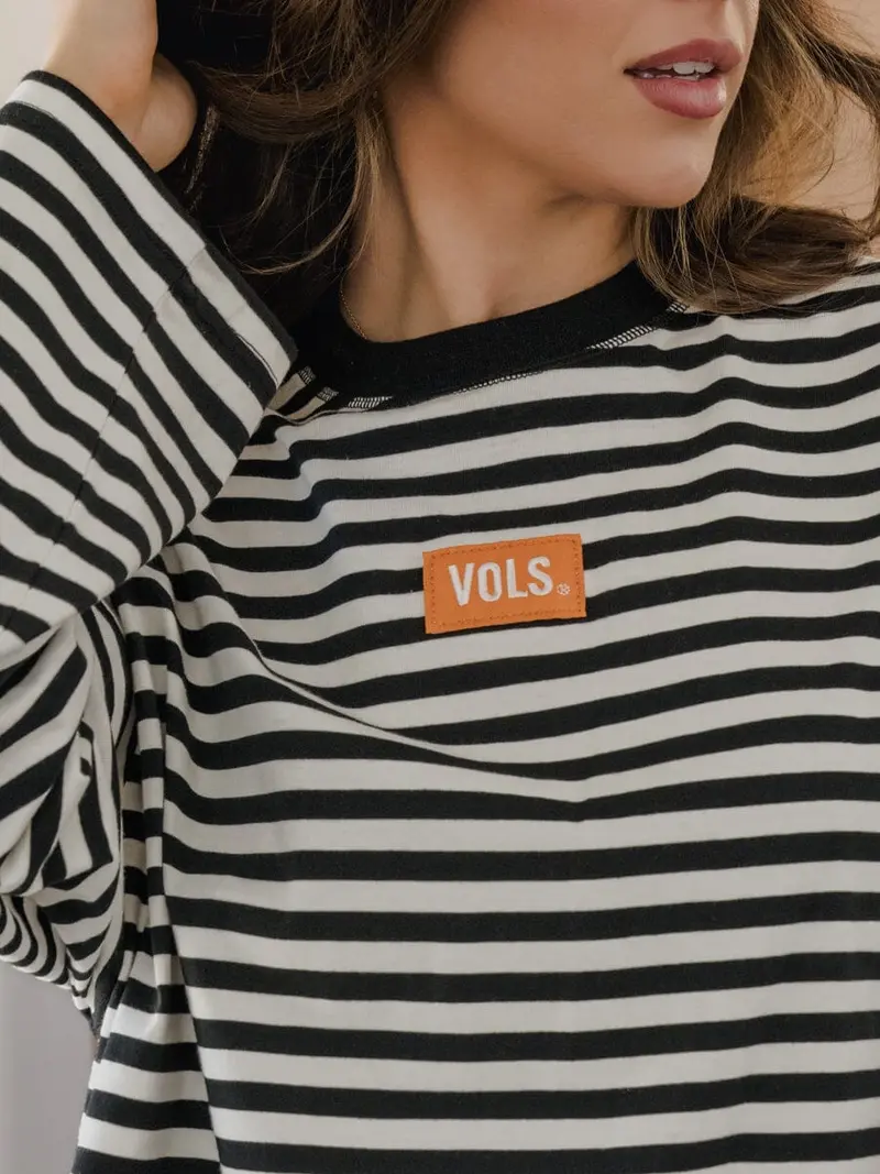 *Coming Soon* Tennessee Vols Block Stich Black/White Stripe Long Sleeve Top 1