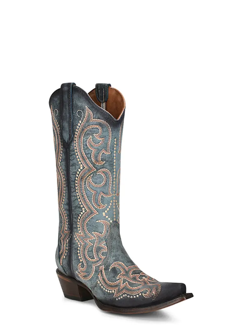Corral Women's Embroidery And Triad Blue Jean Snip-Toe Cowboy Boot 1