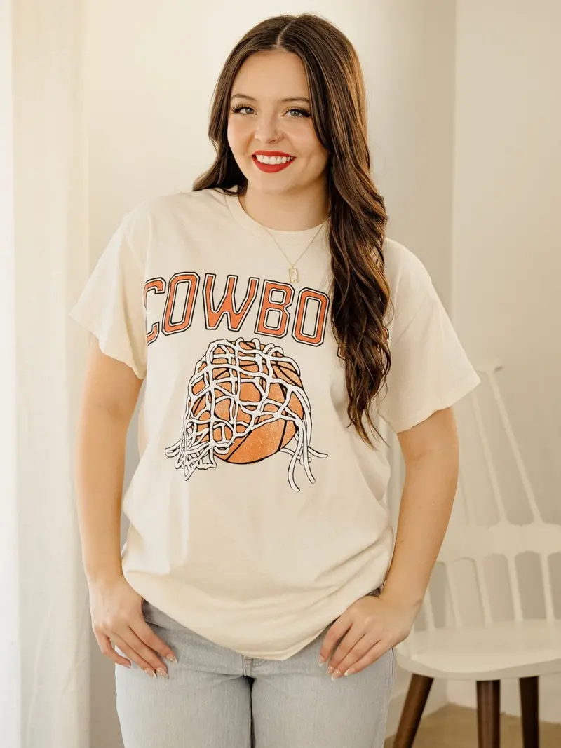 Cowboys Basketball Fling Puff Ink Off White Thrifted Tee 1