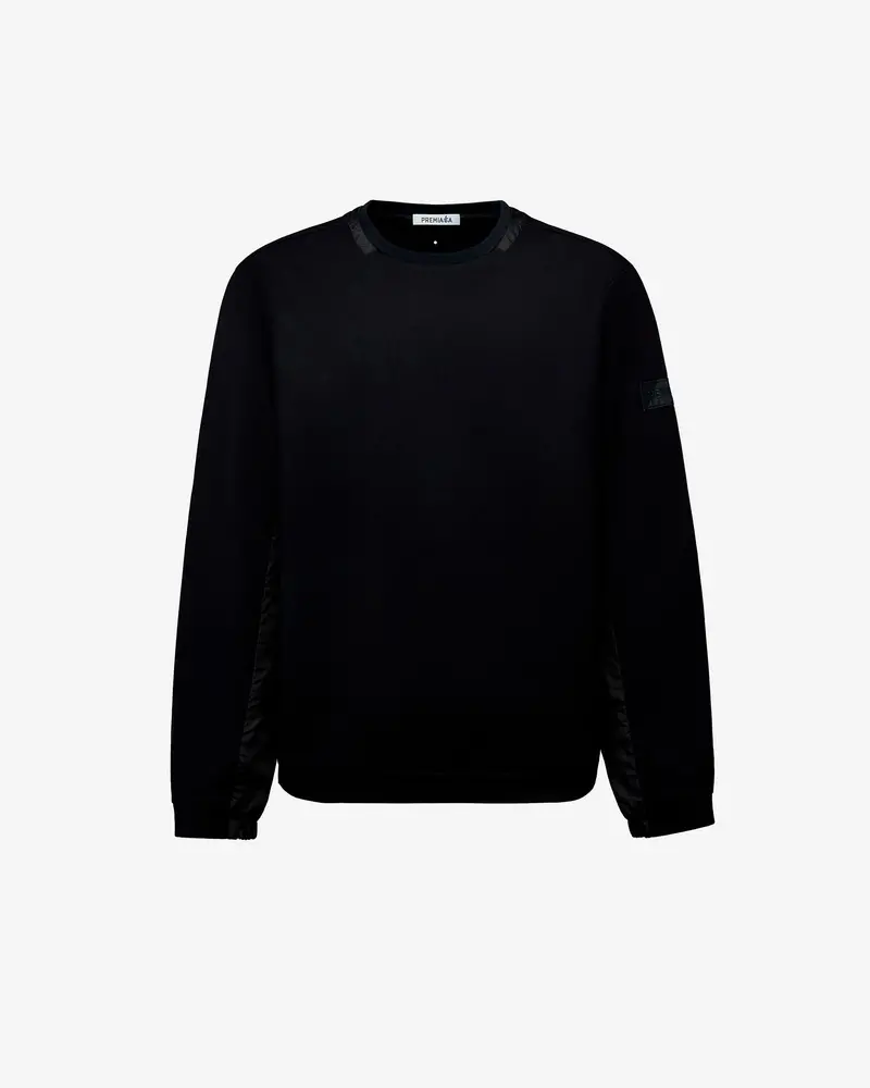 Crew Neck Sweatshirt With Nylon Details And Black Embroidered Logo 1