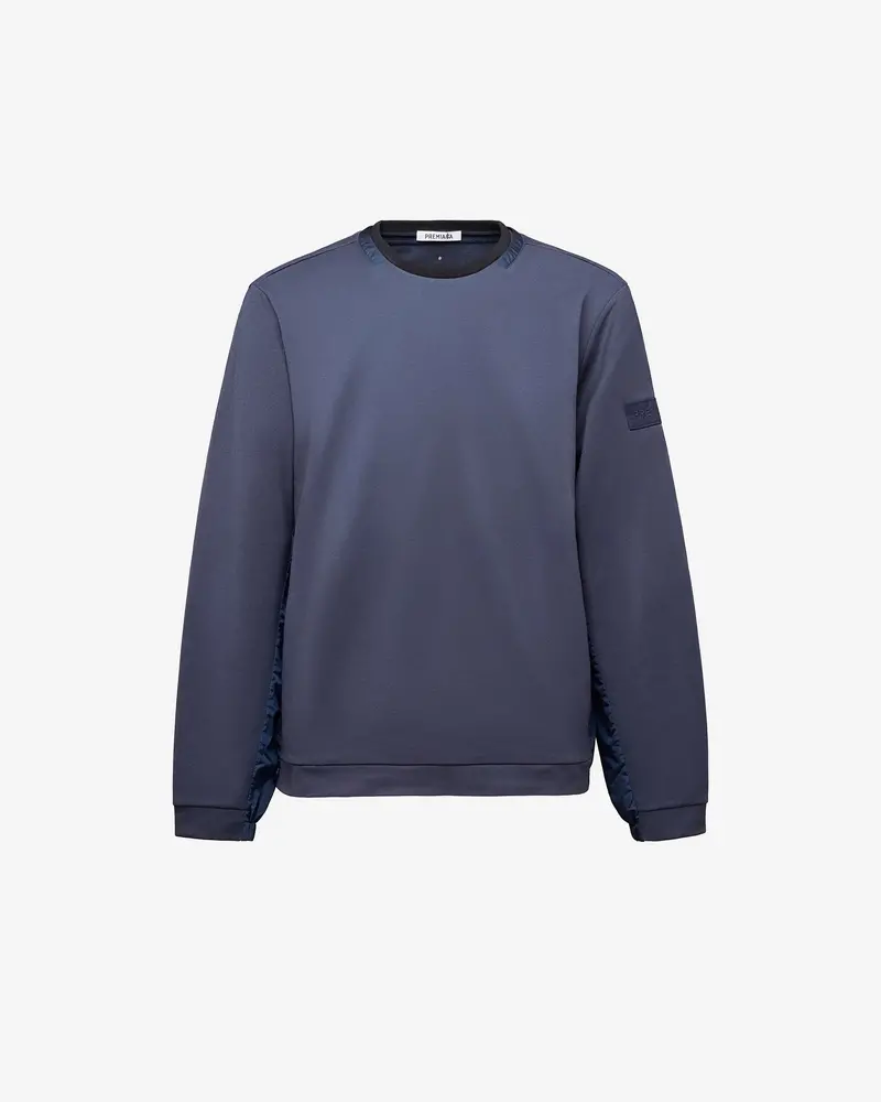 Crew Neck Sweatshirt With Nylon Details And Blue Embroidered Logo 1