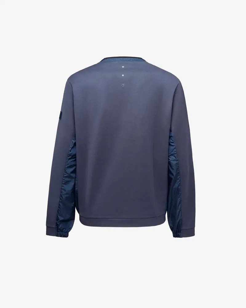 Crew Neck Sweatshirt With Nylon Details And Blue Embroidered Logo 2