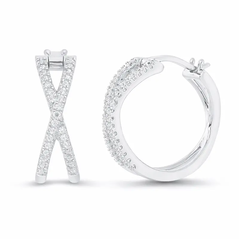 Crisscross Crest Diamond Hoops 1