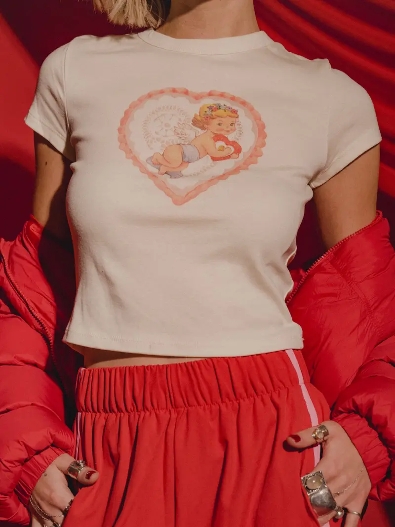 Cupid Heart Off White Micro Cropped Tee 1