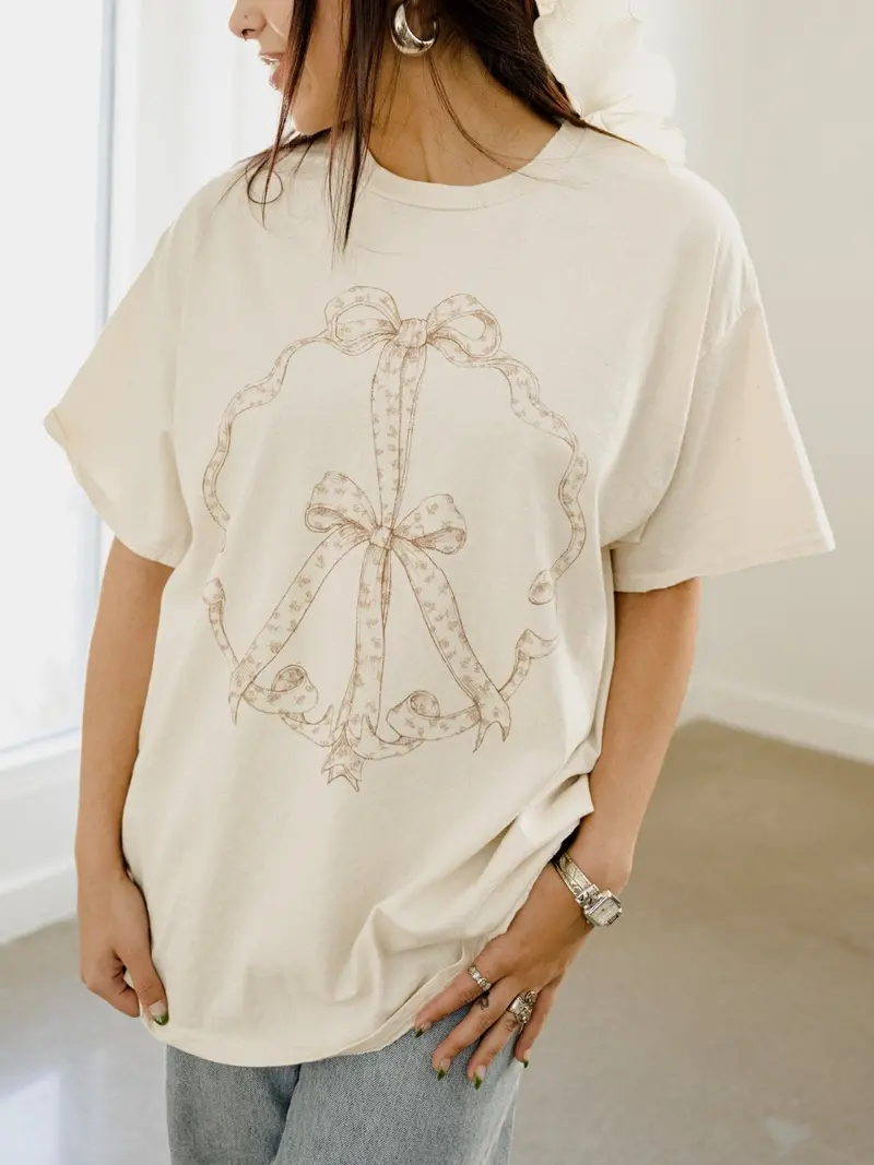 Ditsy Floral Peace Sign Off White Thrifted Tee 1