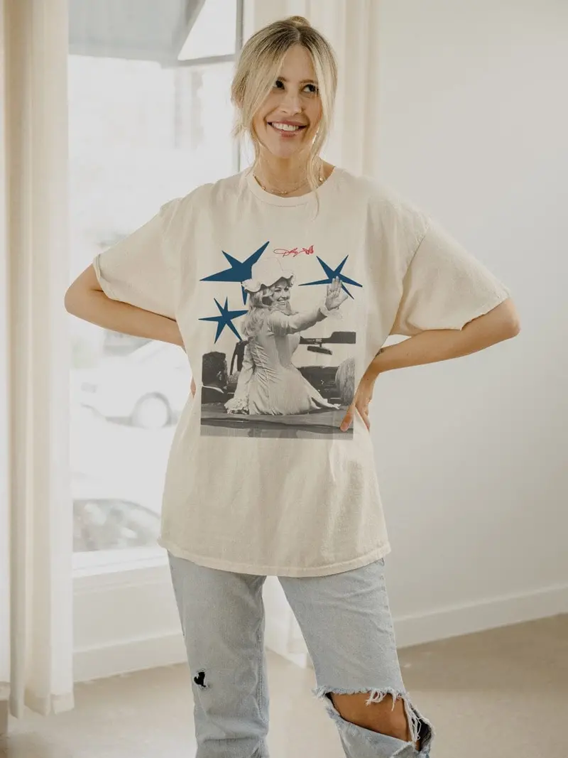 Dolly Parton All American Dolly Off White Thrifted Distressed Tee 1