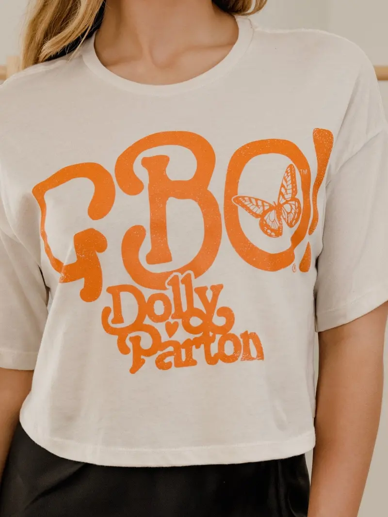 Dolly Parton Gbo Butterfly Off White Cropped Tee 1