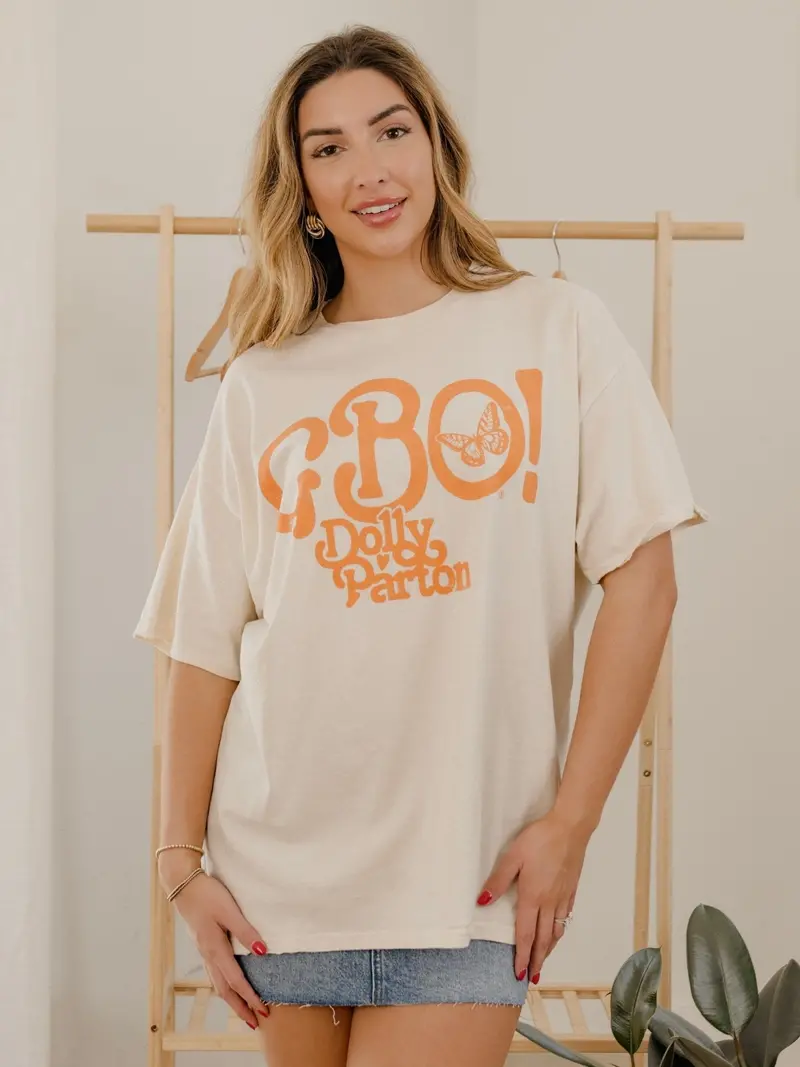 Dolly Parton Gbo Butterfly Off White Thrifted Distressed Tee 1