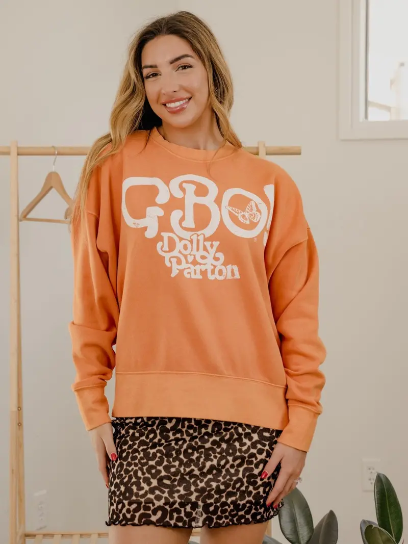 Dolly Parton Gbo Butterfly Orange Hi-Dive Oversized Crew Sweatshirt 1