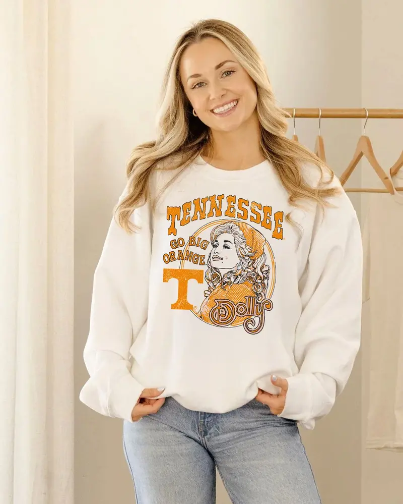 Dolly Parton Go Big Orange Scarf White Sweatshirt 1