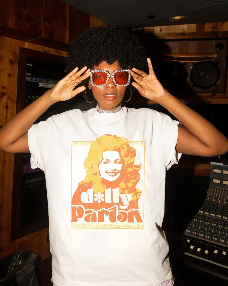 Dolly Parton Golden Off White Thrifted Distressed Tee 1