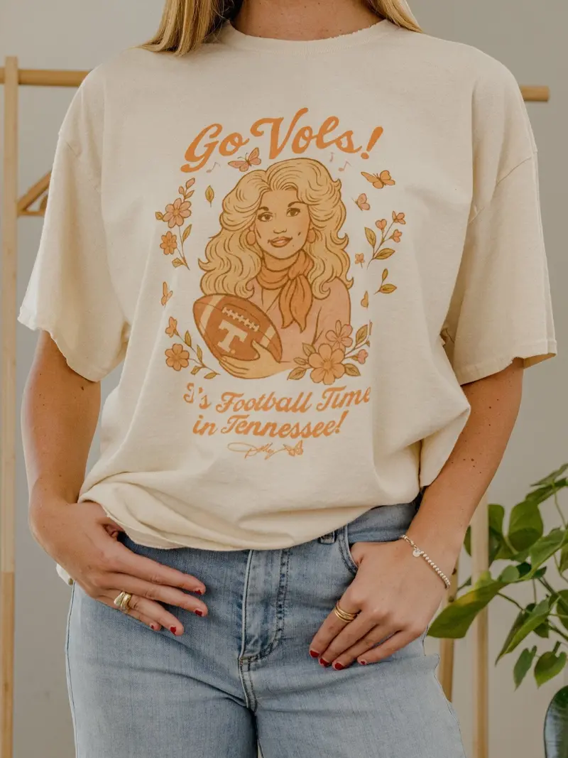 Dolly Parton It's Football Time In Tennessee Off White Thrifted Tee 1