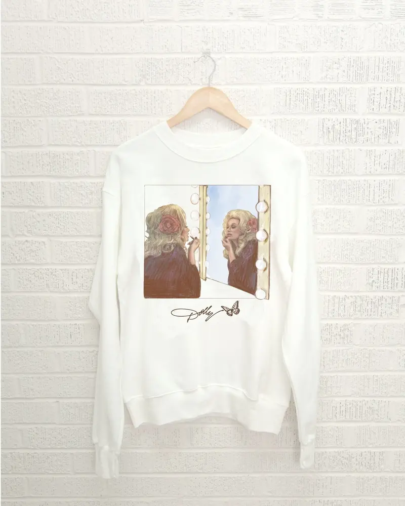 Dolly Parton Lipstick White Thrifted Sweatshirt 1