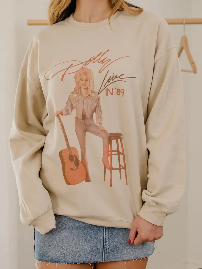 Dolly Parton Live In '89 Sand Thrifted Sweatshirt 1
