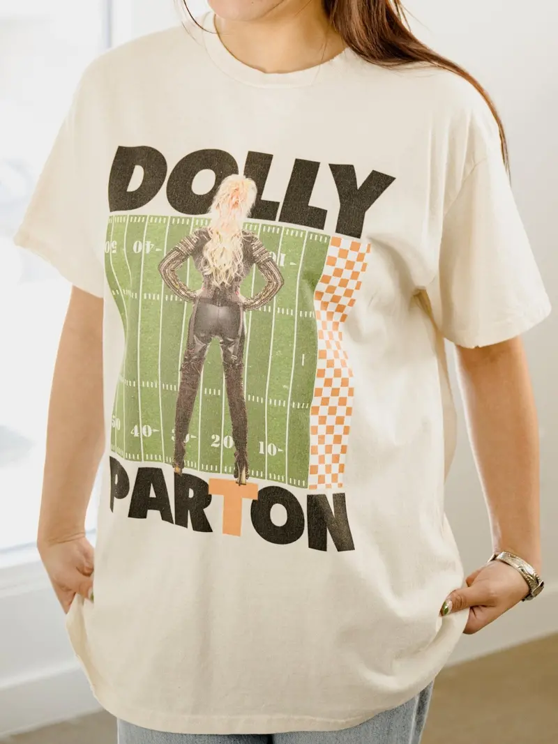 Dolly Parton Rockstar Vols Check Field Off White Thrifted Distressed Tee 1
