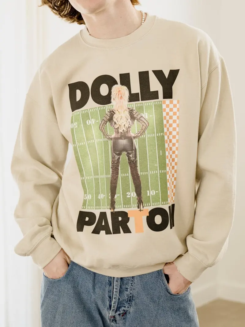 Dolly Parton Rockstar Vols Checkered Field Sand Thrifted Sweatshirt 1