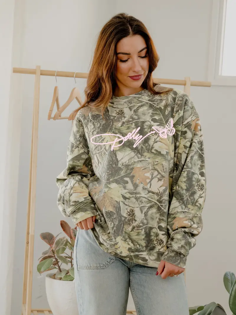 Dolly Parton Signature Script Camouflage Sweatshirt 1